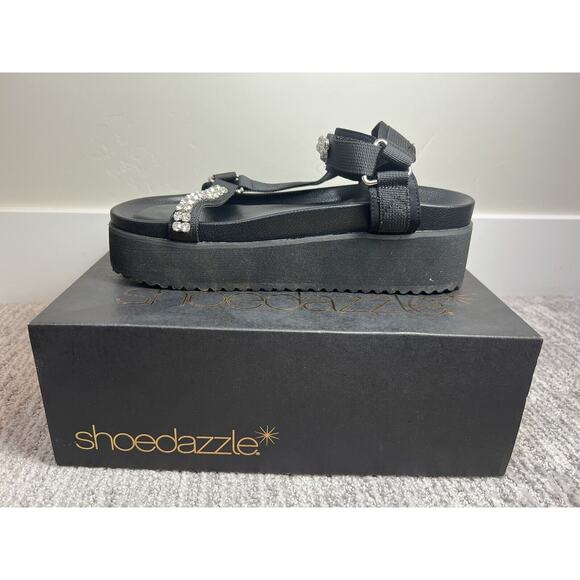 Zaria Platform Sandal, Black, Rhinestones, Y2K Style, NIB - Picture 2 of 7